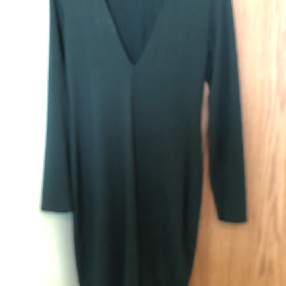 Express Moss or Dark Green Cotton Low V Neckline Midi Dress Medium